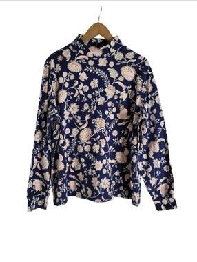 Lands' End Deep Sea Multi-floral Print Relaxed Cotton Mock Turtleneck Size 1X